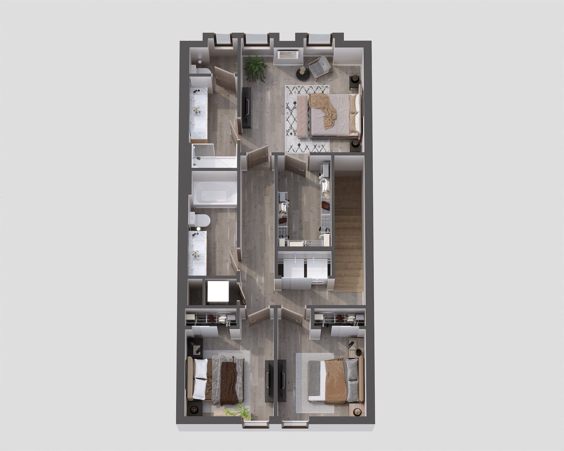 an aerial view of the second floor of a house
