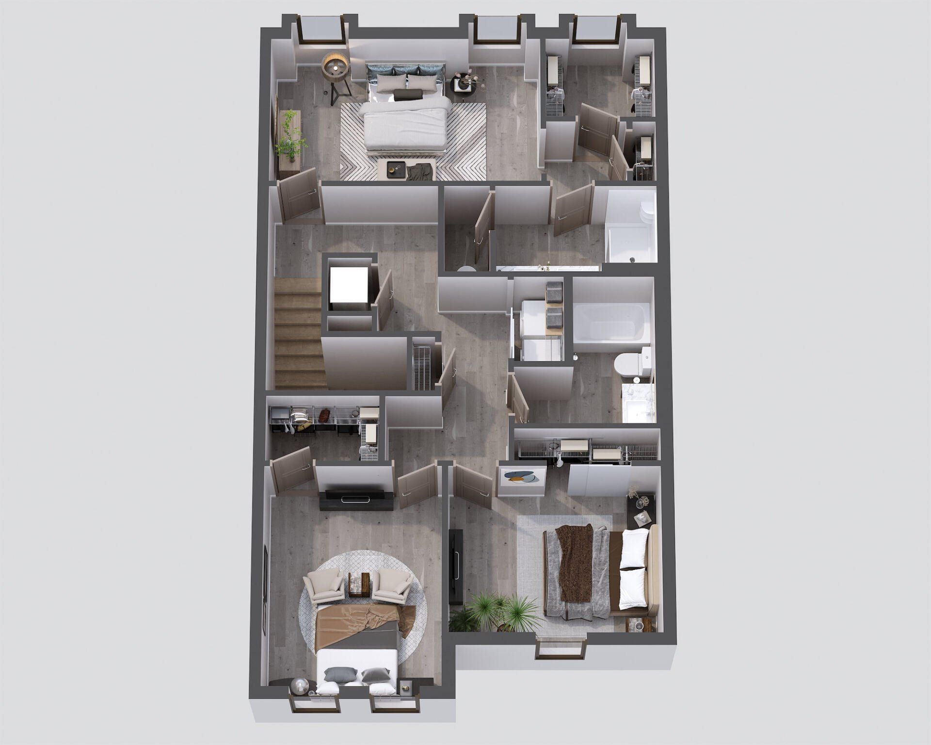 an aerial view of the second floor of a house