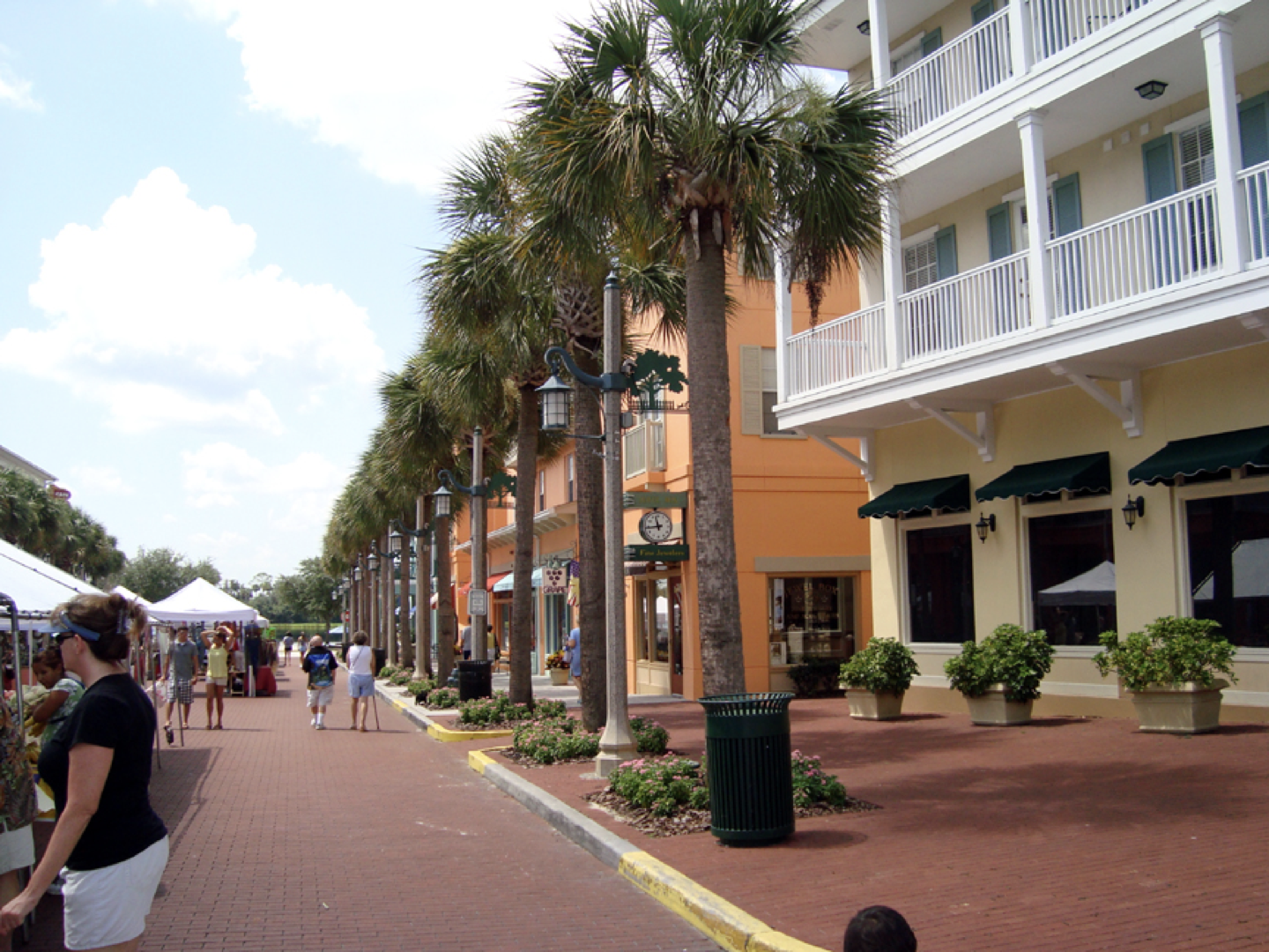 a row of palm trees are lined up in front of a building