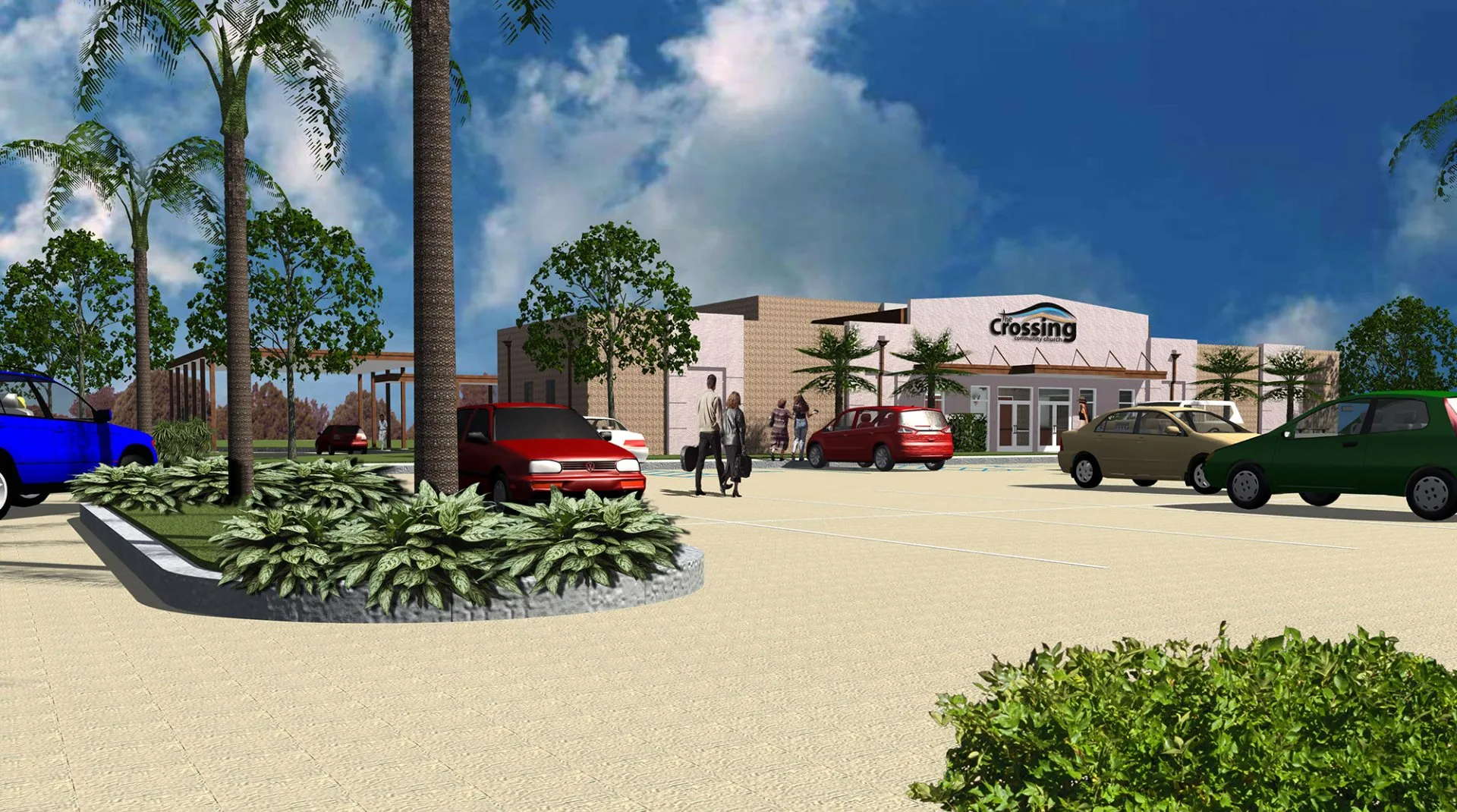 an artist 's impression of a parking lot with cars parked