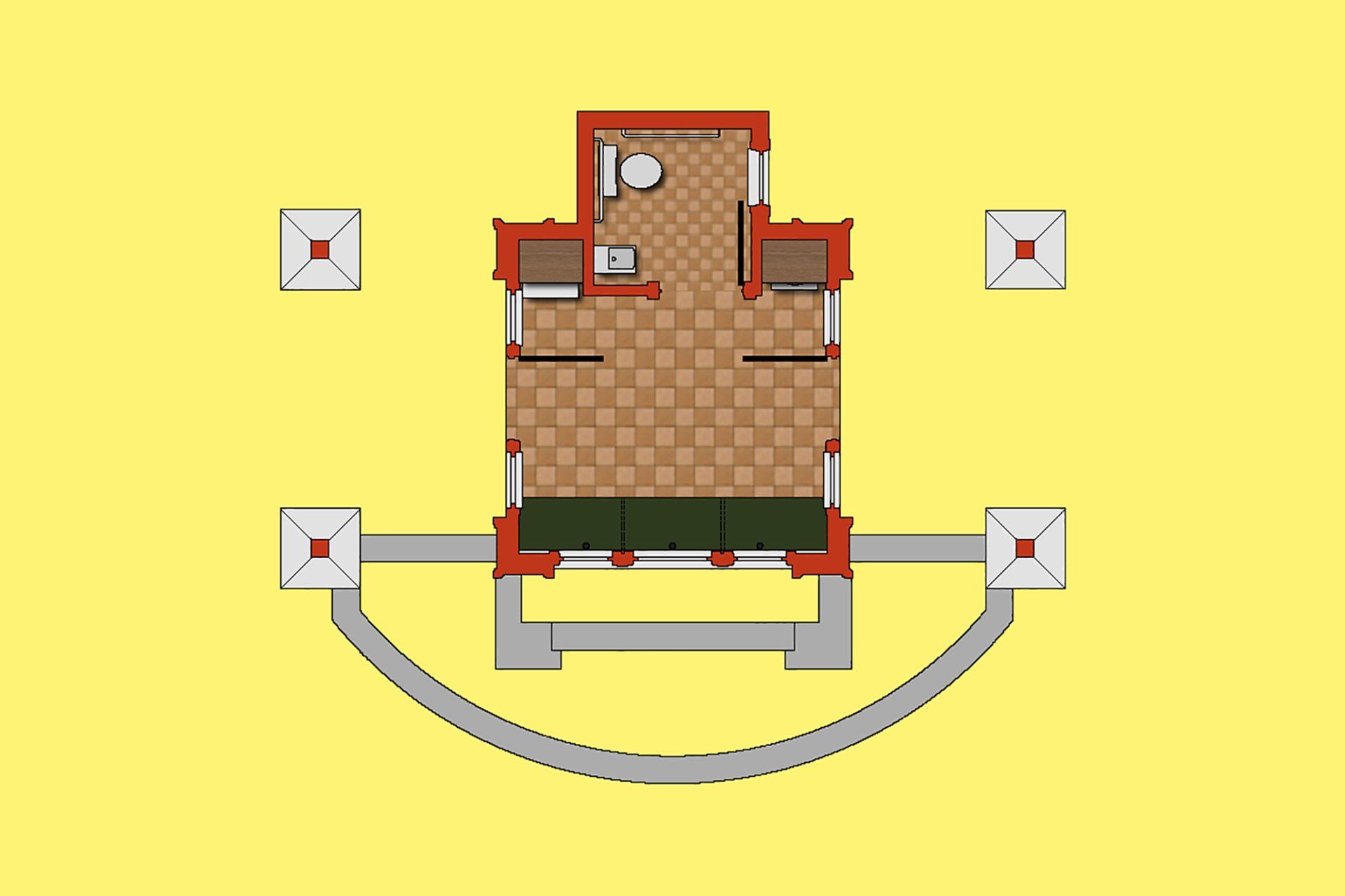 a floor plan of a house on a yellow background .