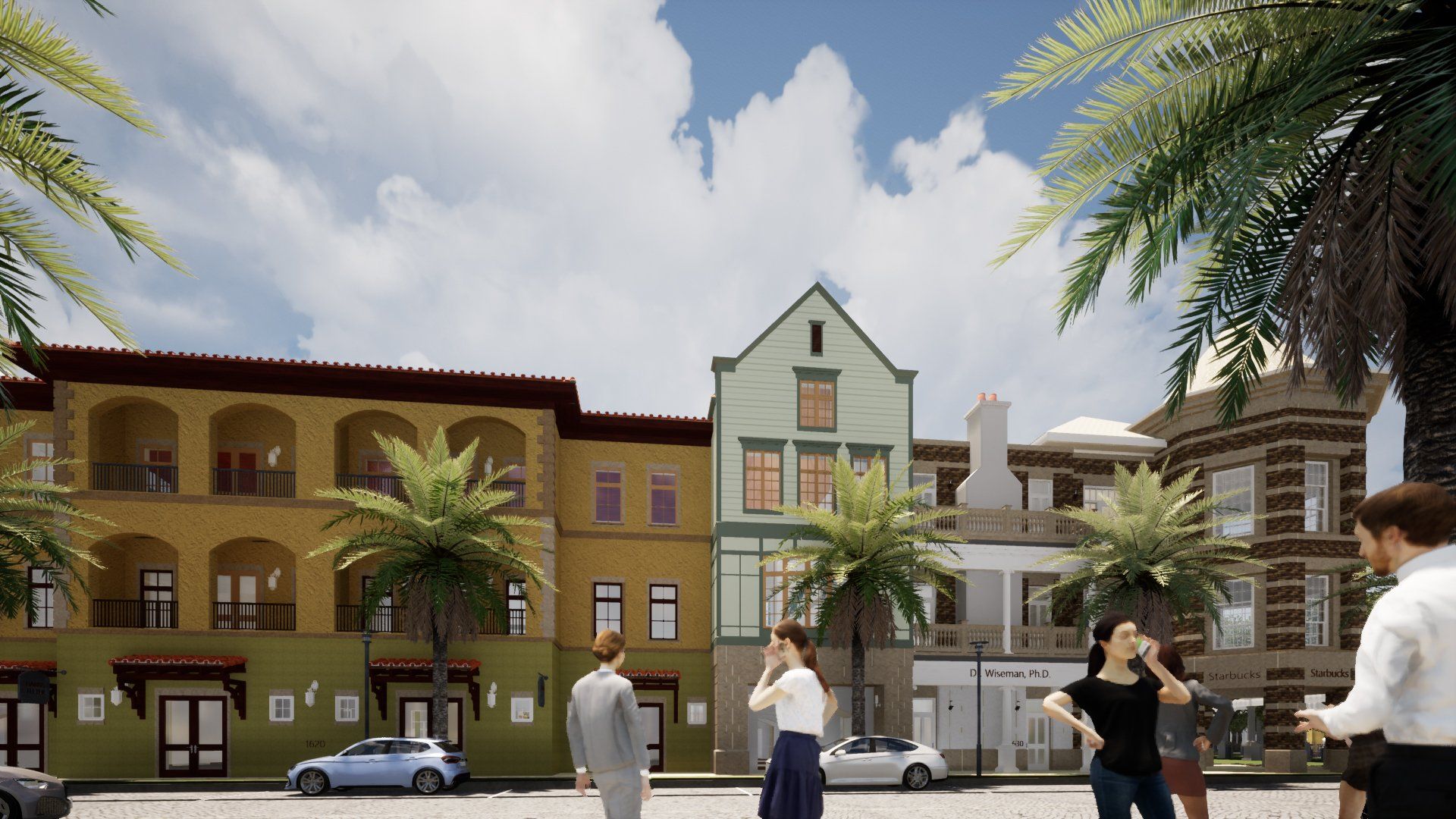 a group of people are standing in front of a building .