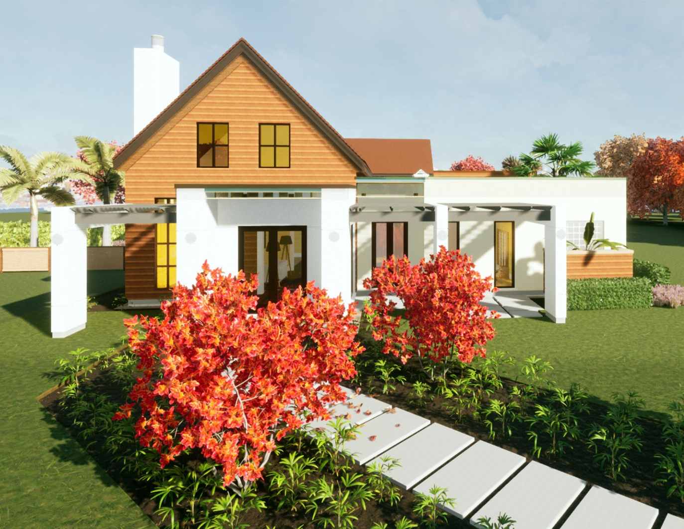an artist 's impression of a house with a walkway leading to it