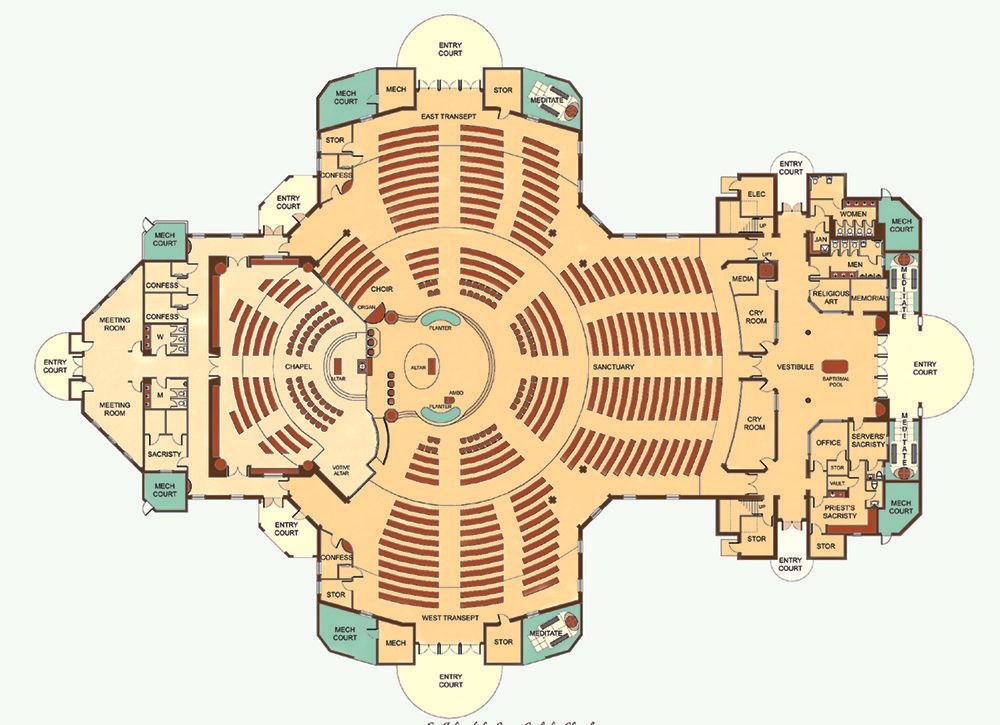 a floor plan of a church with rows of seats