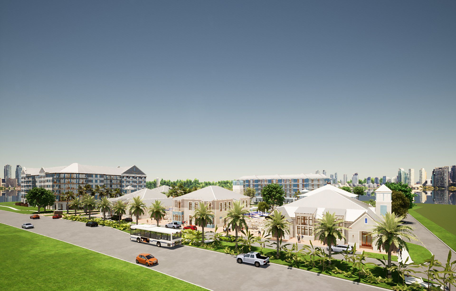 an aerial view of a residential area with a lot of houses and palm trees .