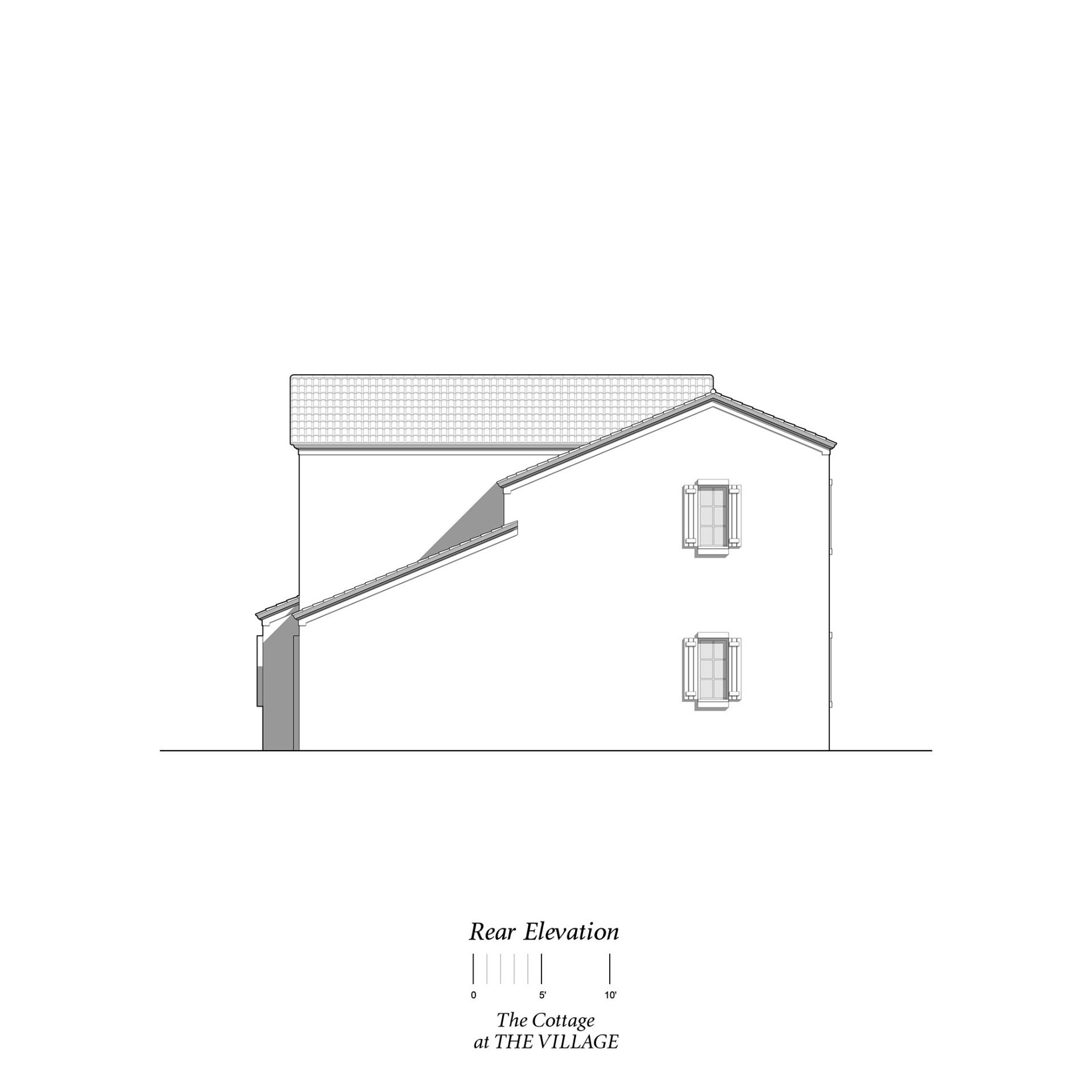 a black and white drawing of a house with a roof .