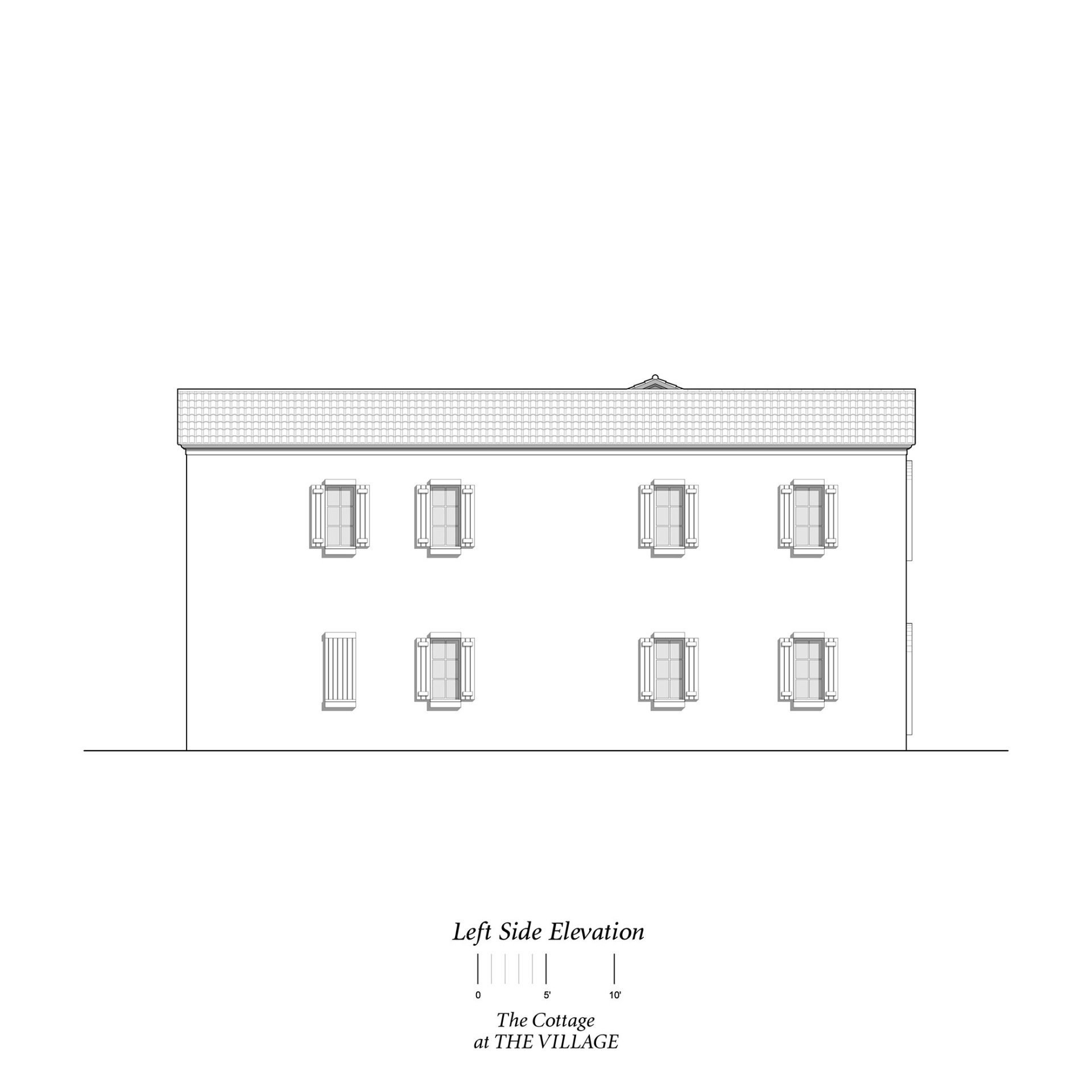 a black and white drawing of a building with a lot of windows .