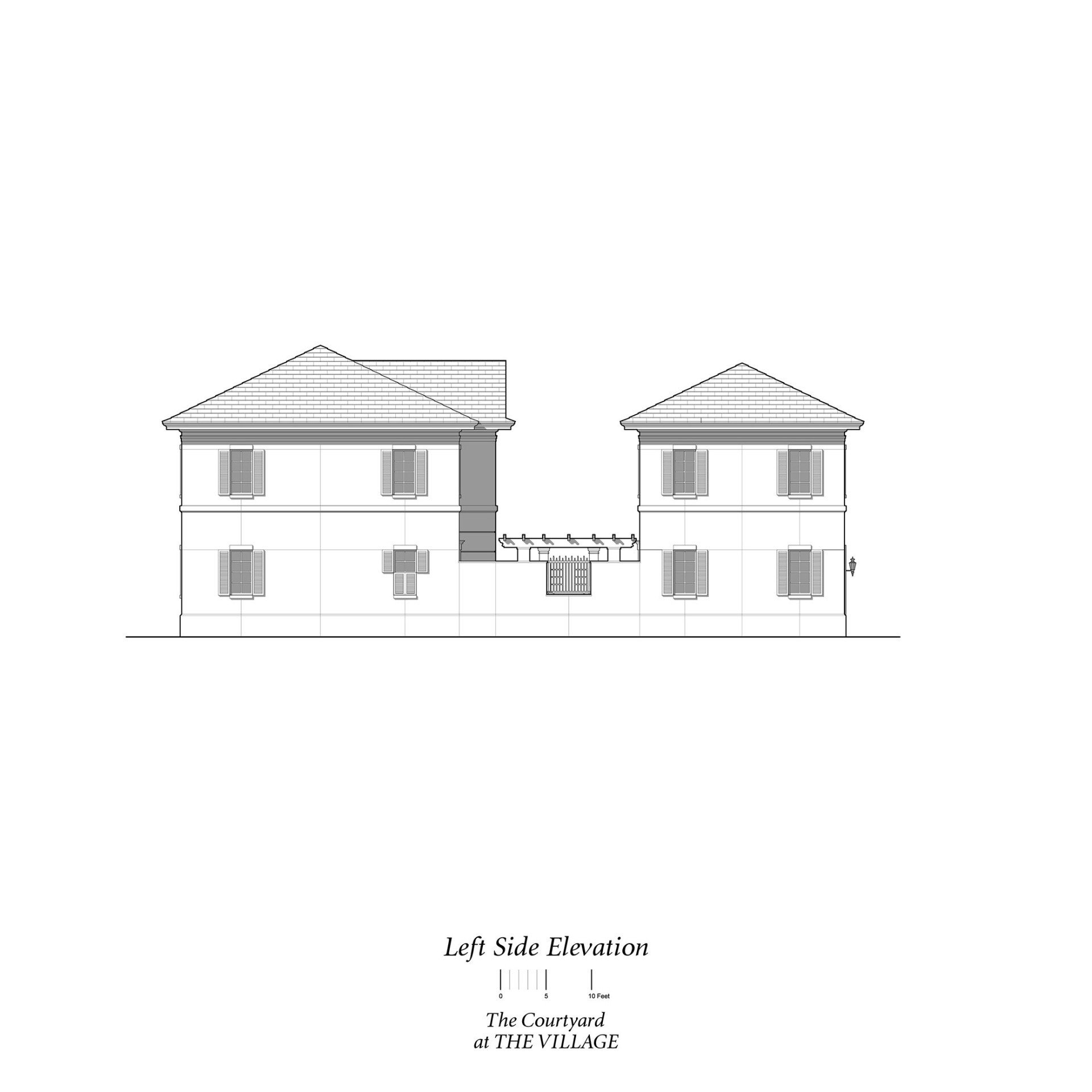 a black and white drawing of a house on a white background