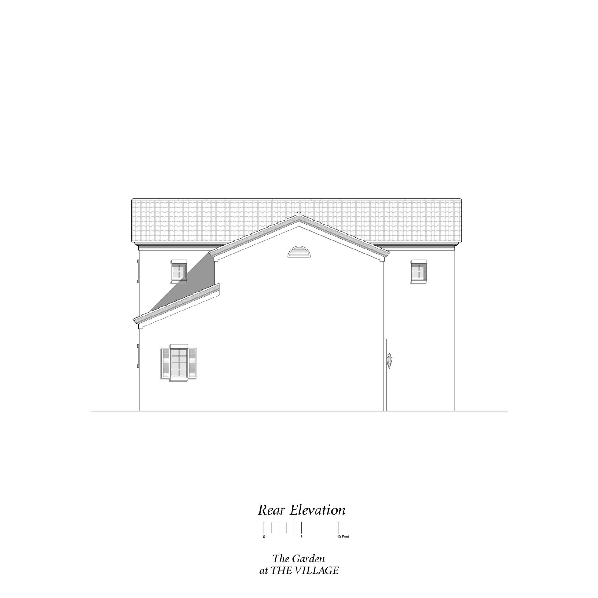 a black and white drawing of a house with a roof