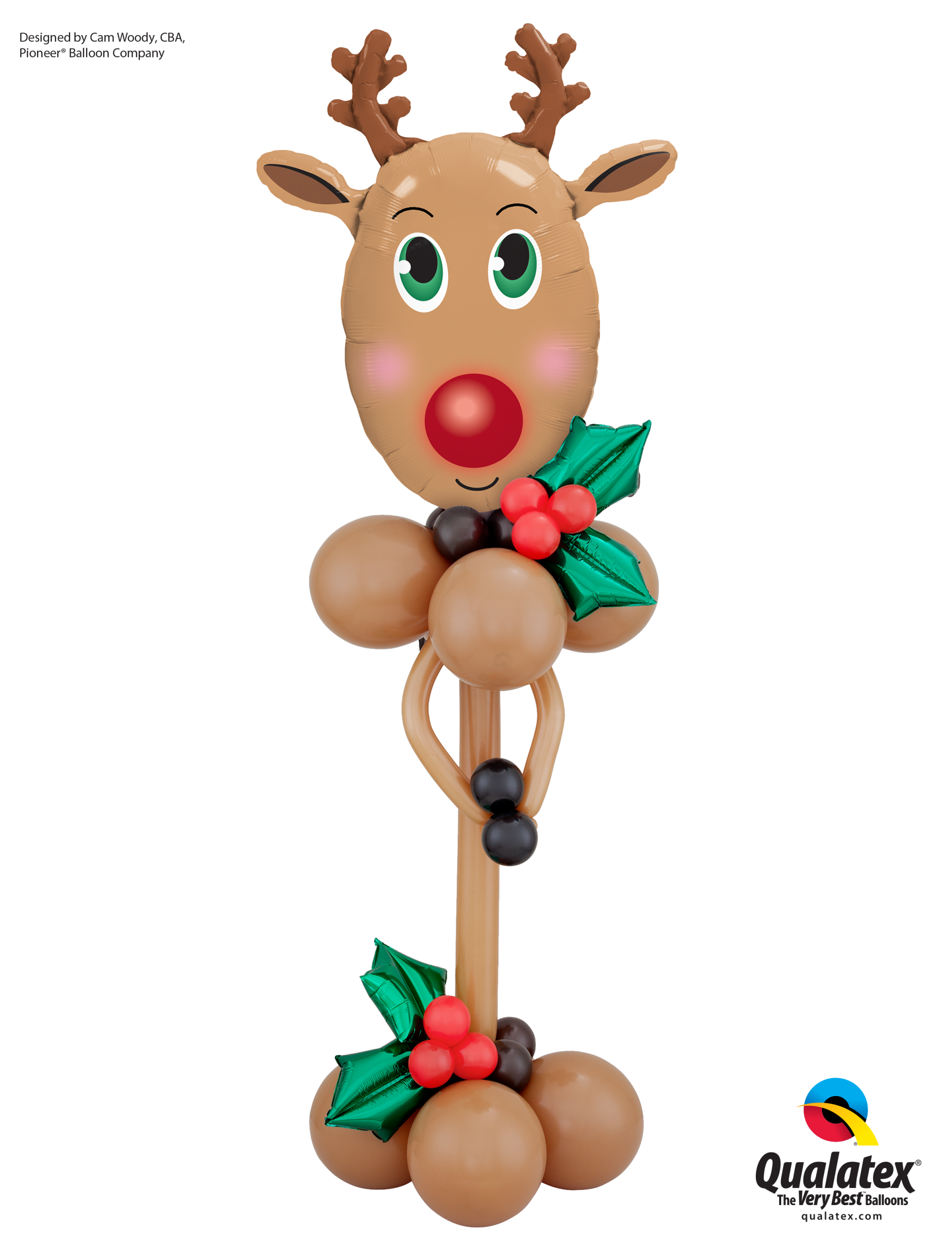 A reindeer made out of balloons with a red nose