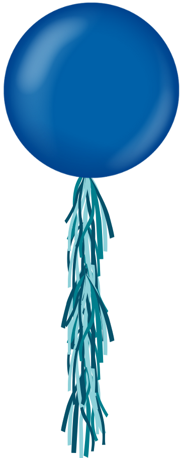 A blue balloon with a tassel attached to it.