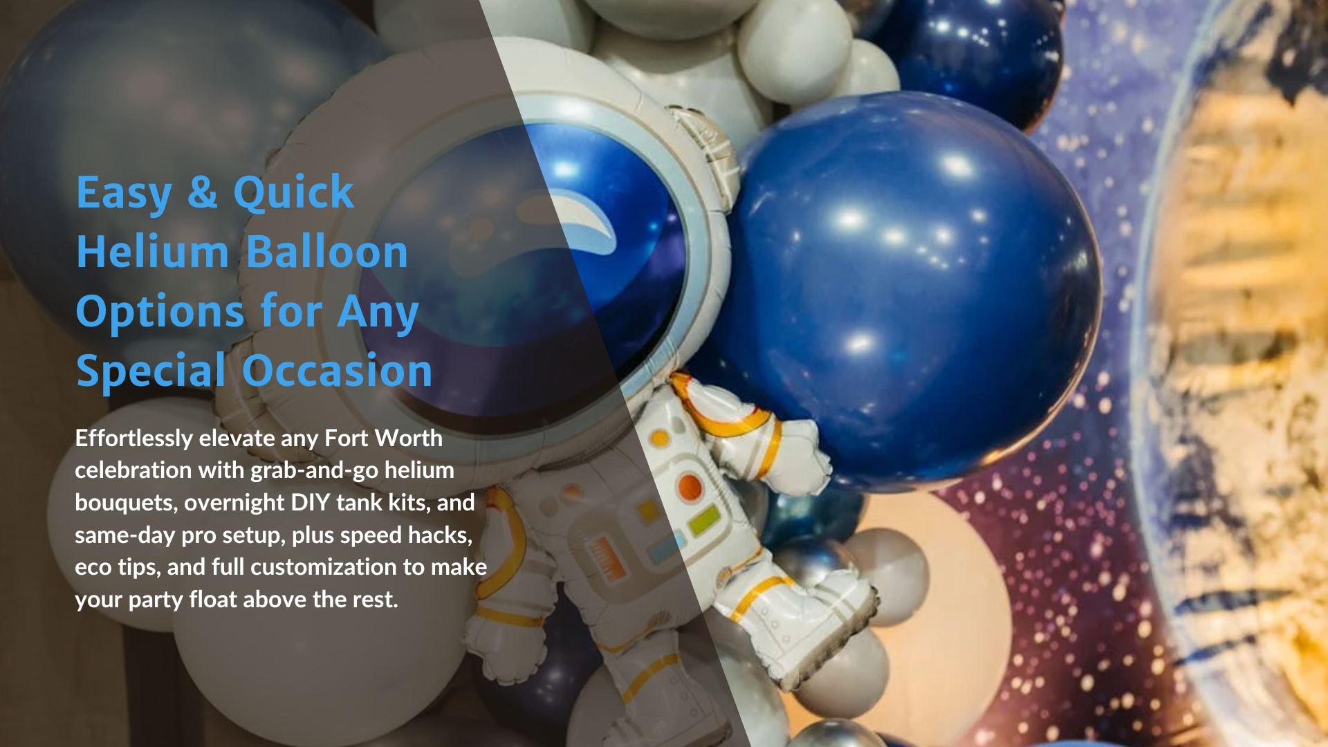 An astronaut balloon is surrounded by other balloons.