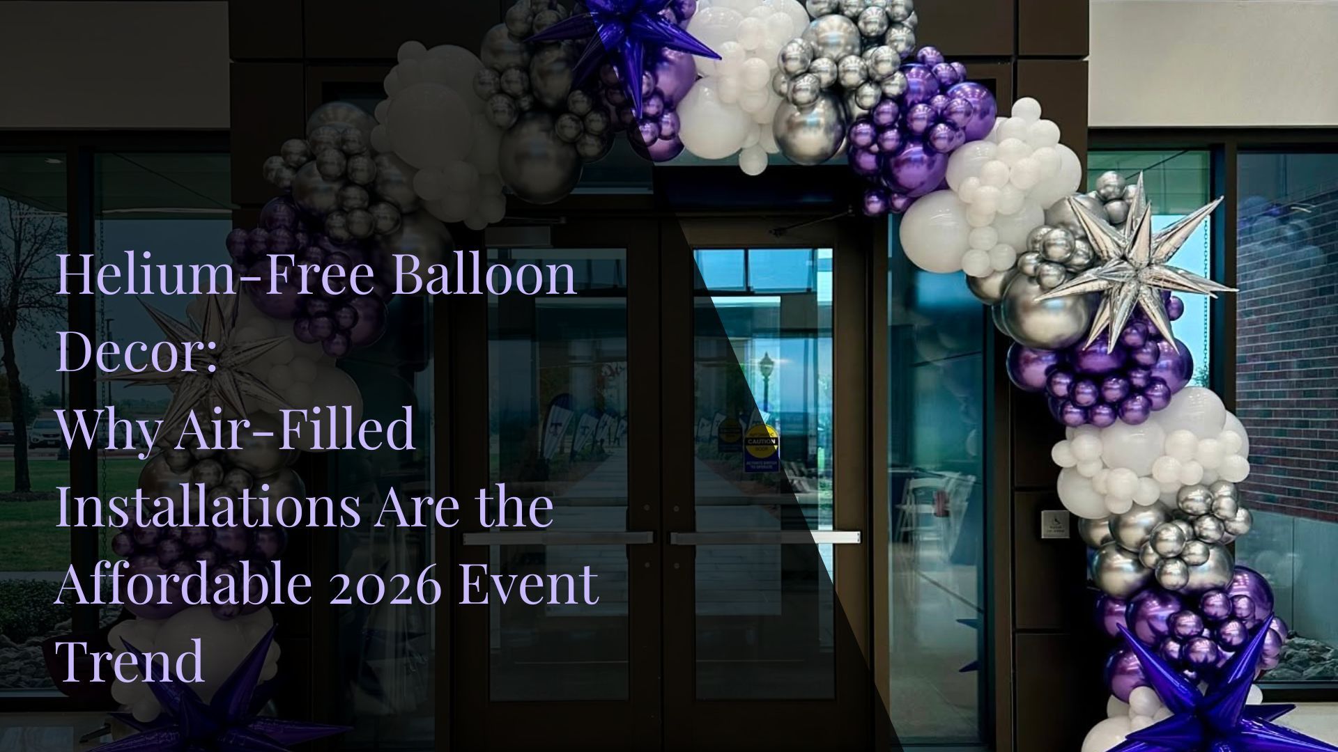 Sustainable balloon arch with helium-free design at corporate grand opening