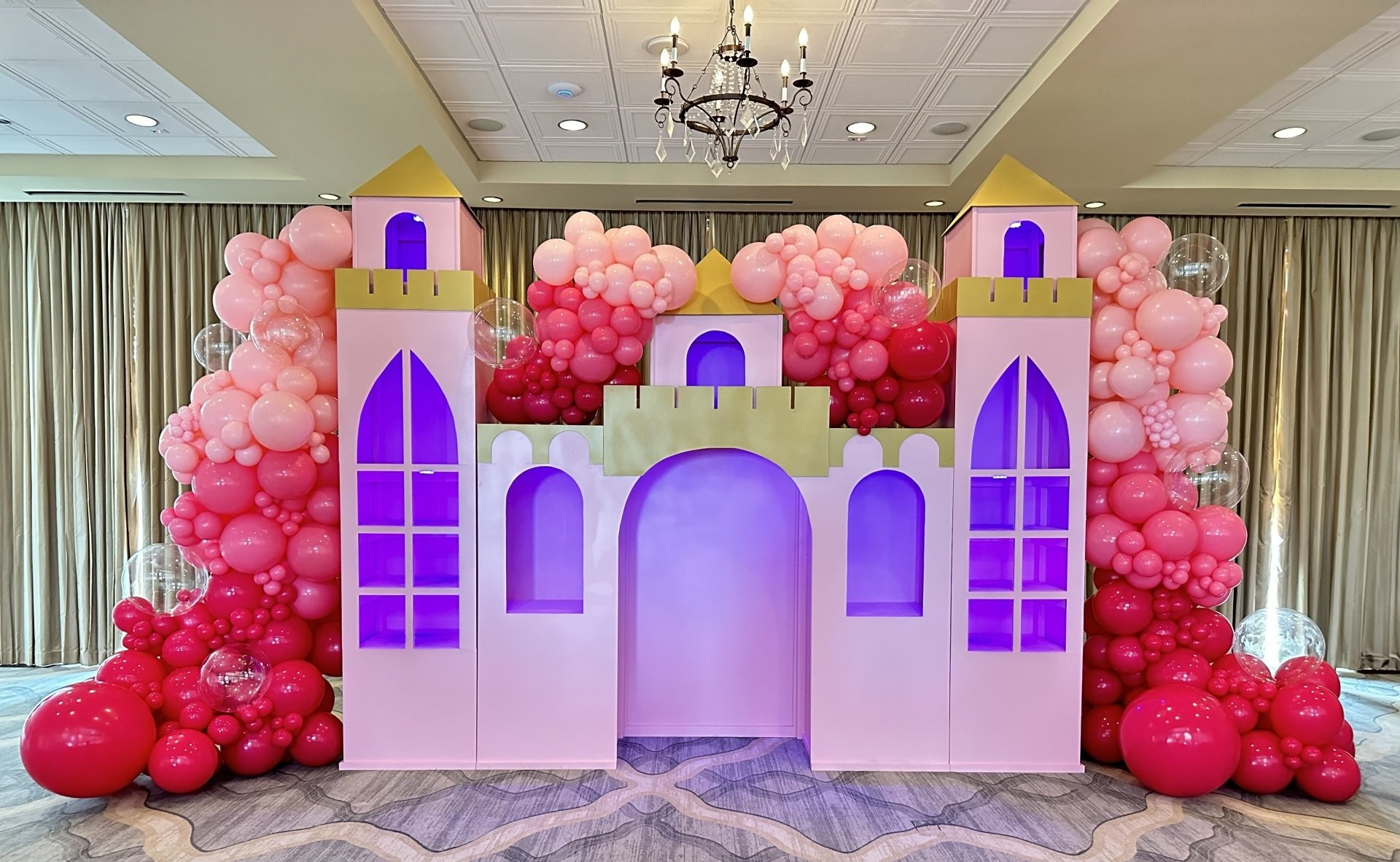 Pink Balloon Garland with Castle