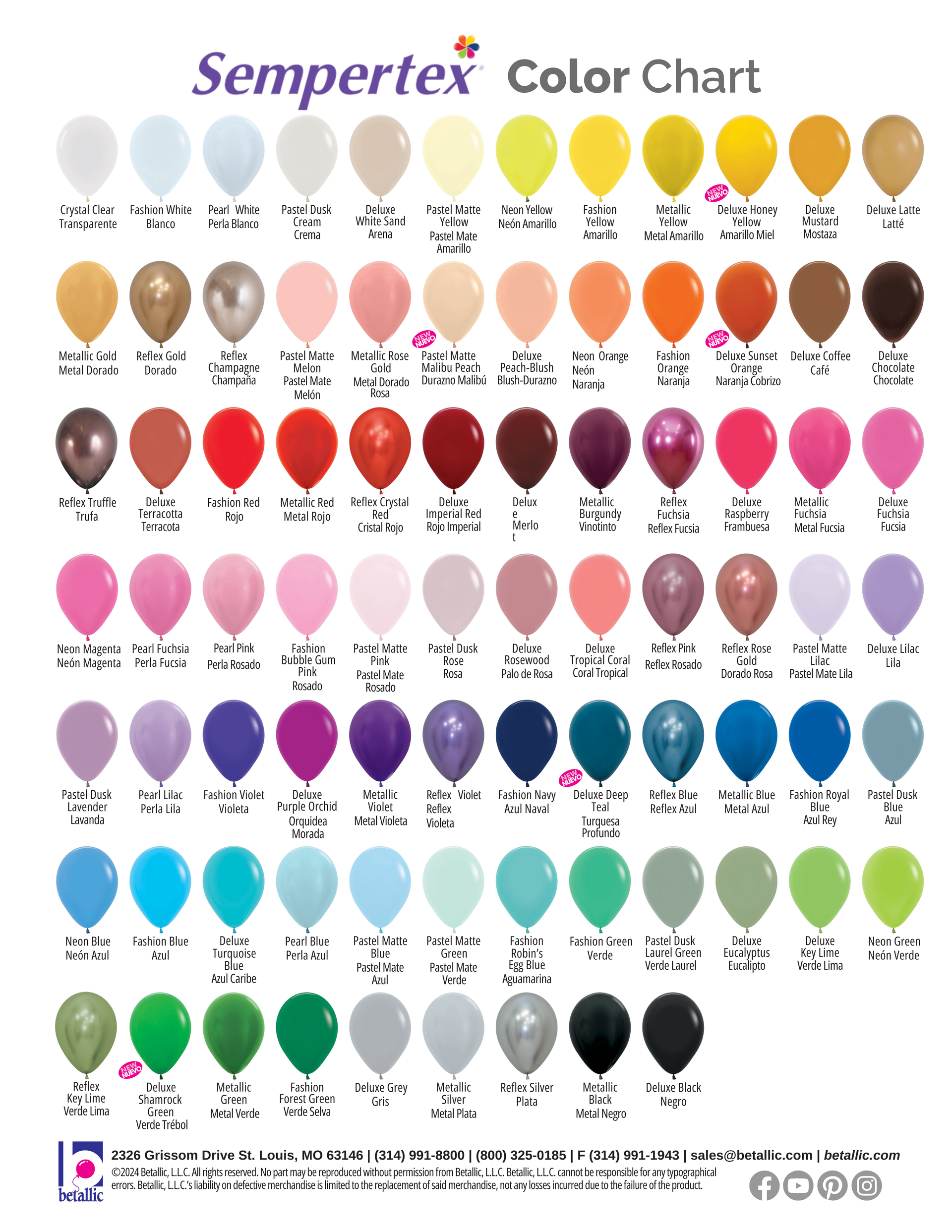 A color chart for sempertex balloons shows a variety of colors