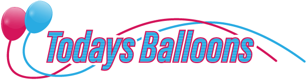 a logo for todays balloons with two balloons in the background