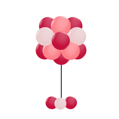 A bunch of pink and white balloons on a stick.