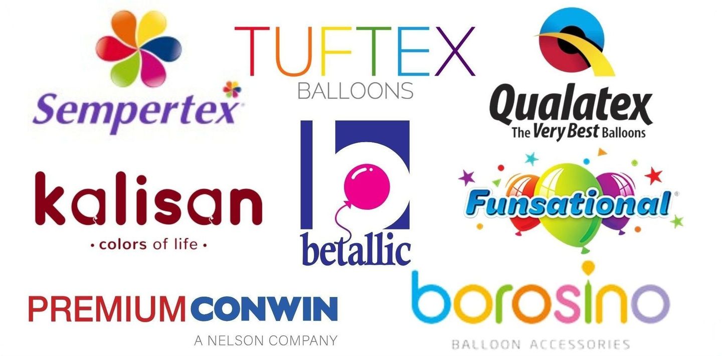 A collage of logos for different companies including tuftex balloons