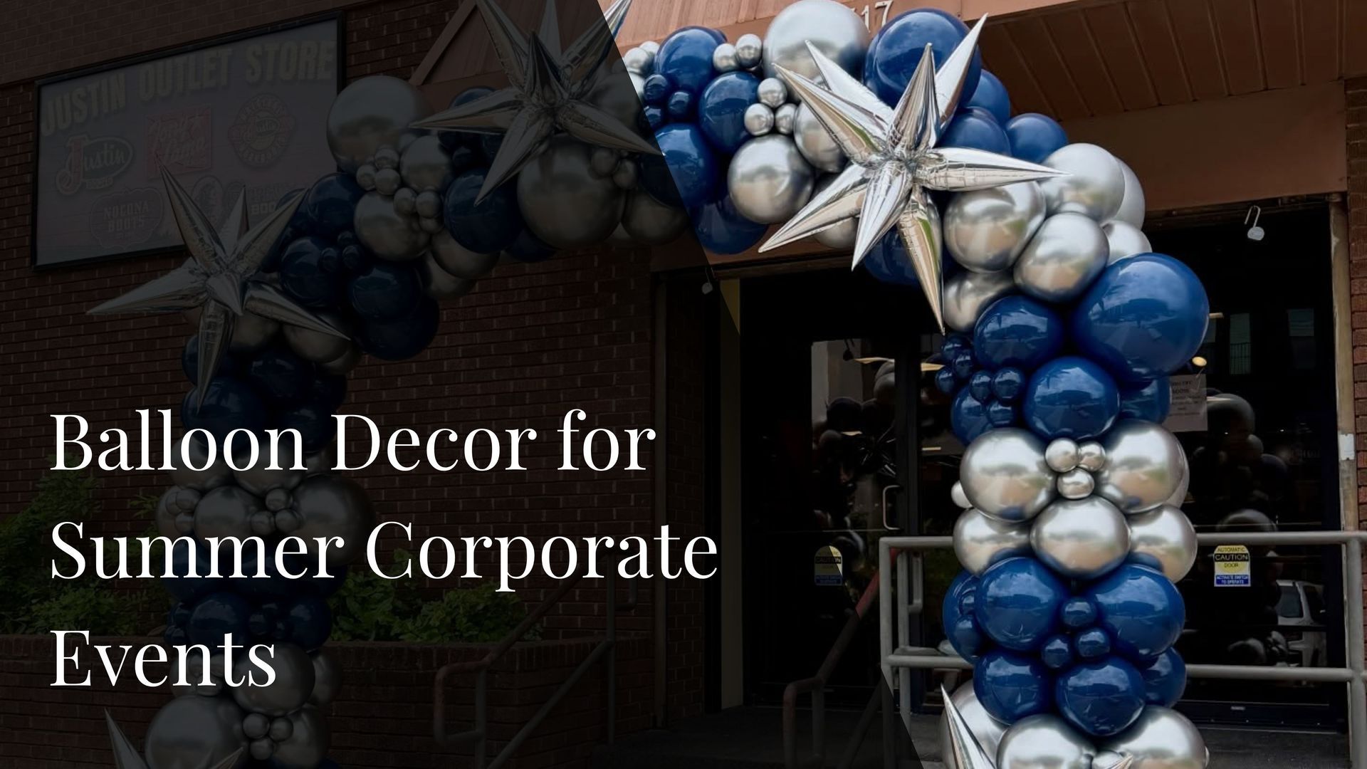 A navy and silver balloon ach for a corporate event.