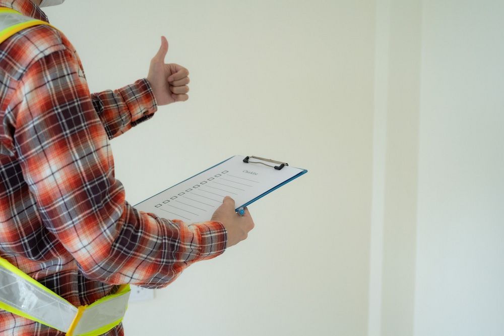 A Man Is Holding A Clipboard And Giving A Thumbs Up — Salt Building & Pest Inspections in Tweed Heads, NSW