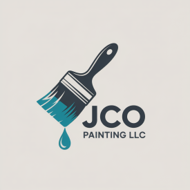 Logo for JCO Painting LLC featuring a paintbrush with blue paint dripping and the company's initials and name.
