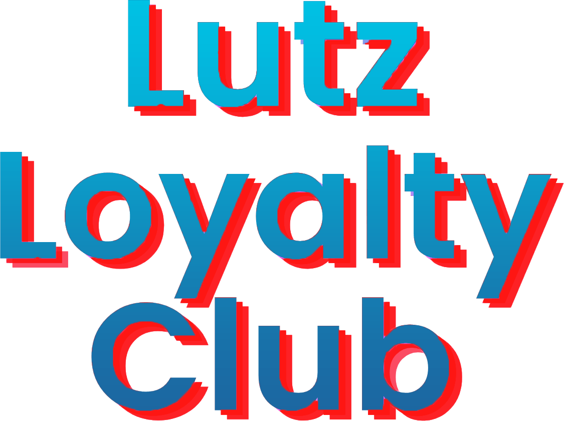 a blue and red logo for lutz loyalty club