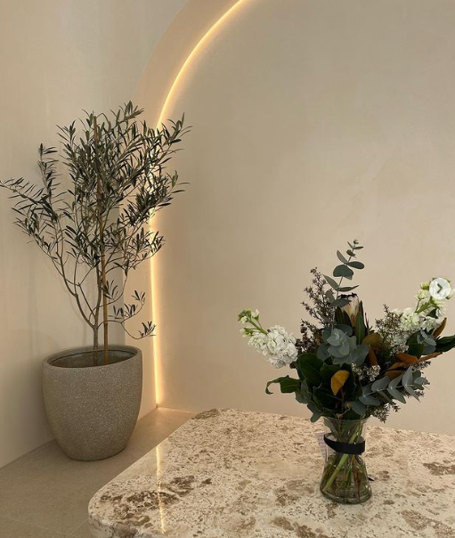 A Vase of Flowers Sits on A Table Next to A Potted Plant — Rejuved in Bateau Bay, NSW