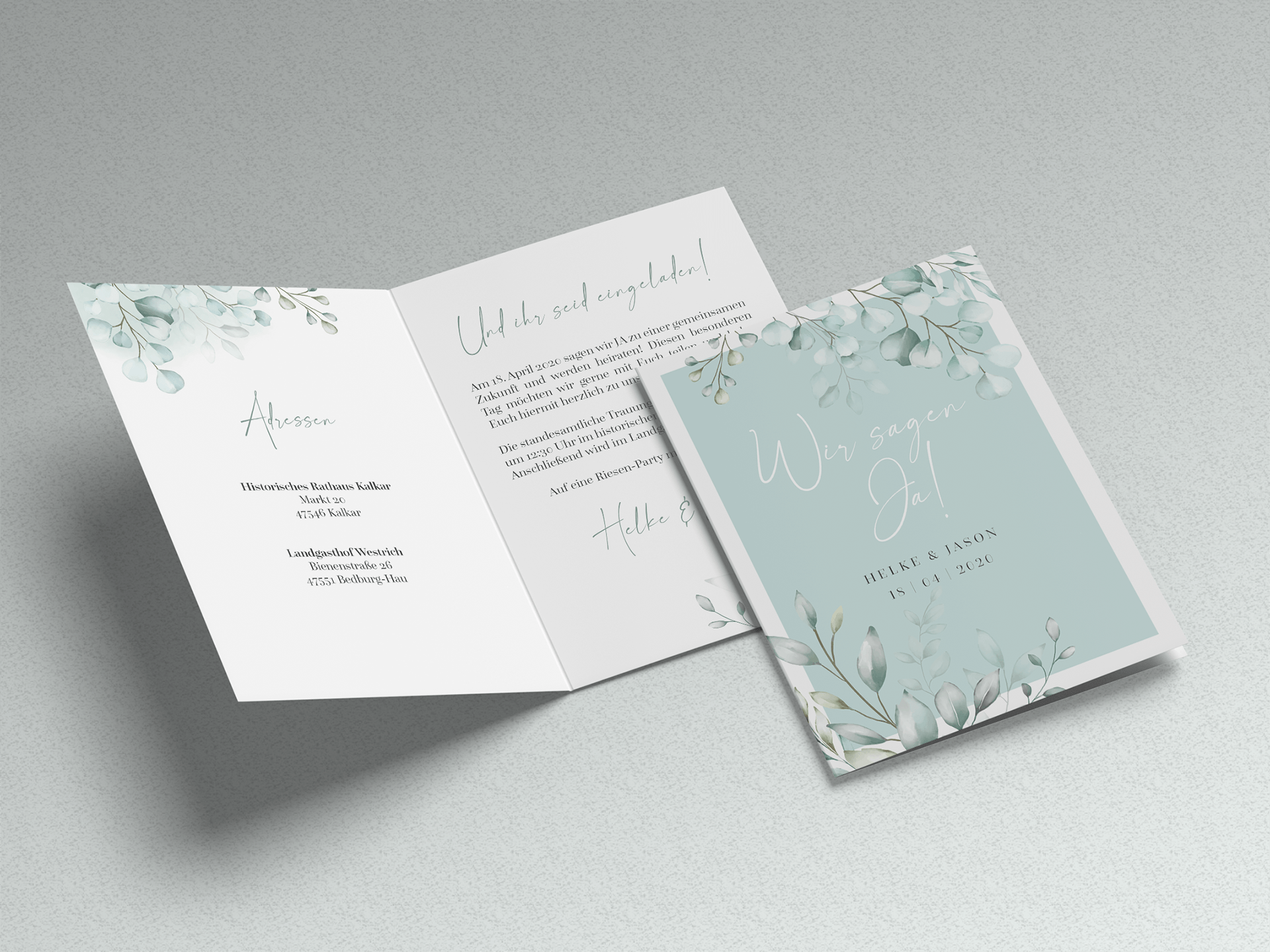 Einladungskarte Hochzeit Einladungskarte Hochzeit mintgrün Eukalyptus und Ranken