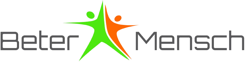 Logo: de tekst "Beter Mensch" met groene en oranje gestileerde figuren die omhoog reiken.