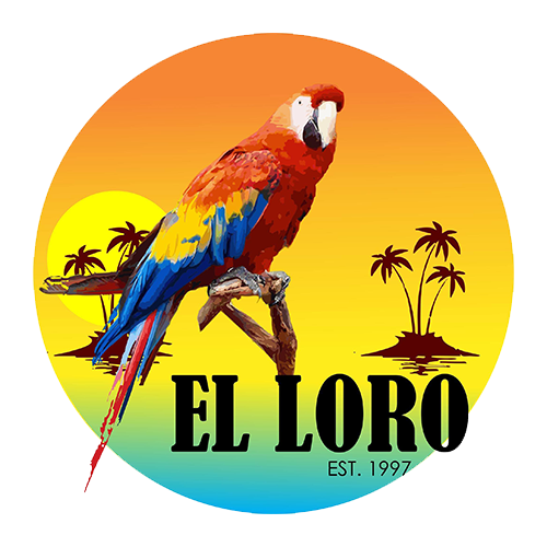 Burger with fries on a plate; burger has bacon, lettuce, and sauce, fries golden, small dipping sauces.