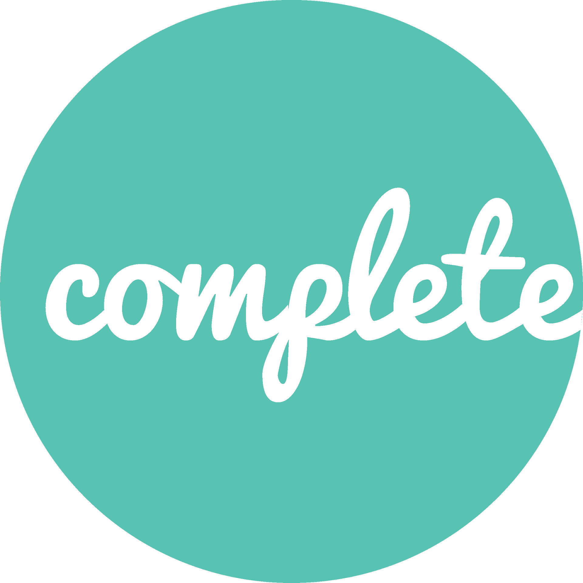 The word complete is written in white on a blue circle.