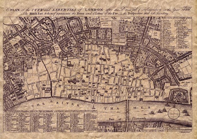 An old map of london shows the river thames
