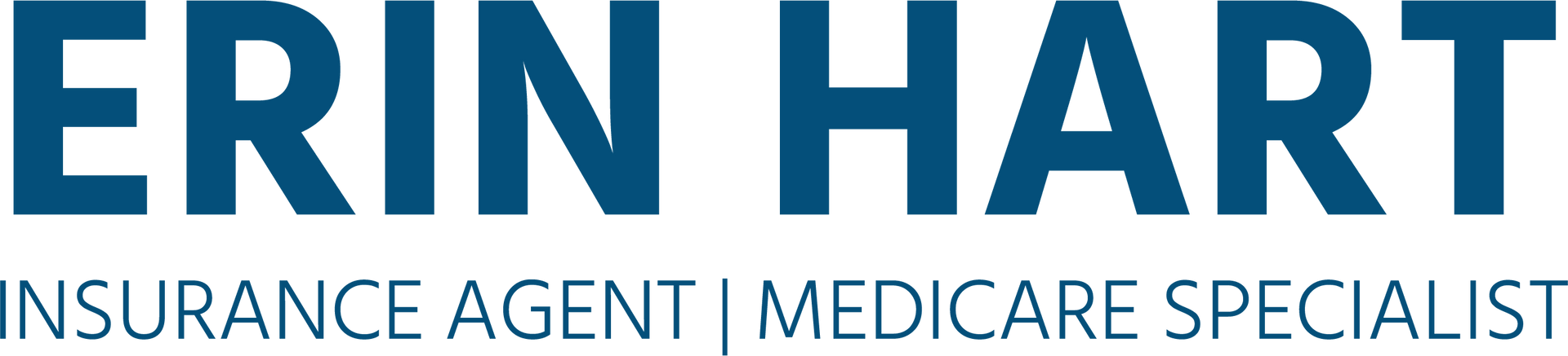 Text logo: ERIN HART, Insurance Agent | Medicare Specialist. Blue text.