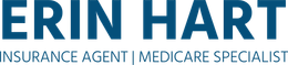 Text logo: ERIN HART, Insurance Agent | Medicare Specialist. Blue text.