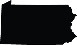 A black silhouette of the state of Pennsylvania on a white background.