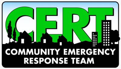 Green CERT logo with a cityscape silhouette, representing Community Emergency Response Team.