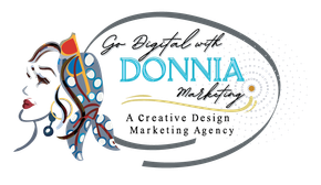 Logo of Donna Marketing. A woman's profile sketch next to a teal 