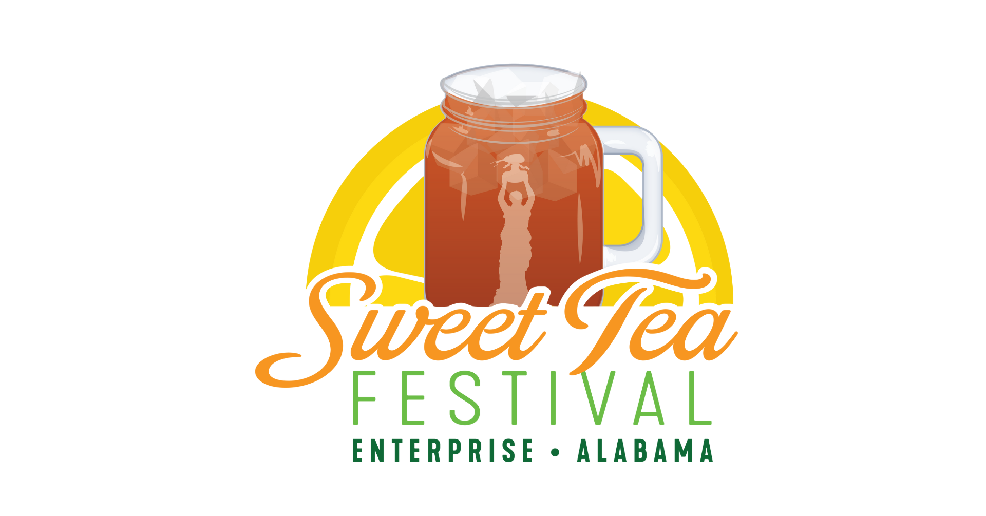 Sweet Tea Festival logo: Mason jar of tea with yellow sun; text reads