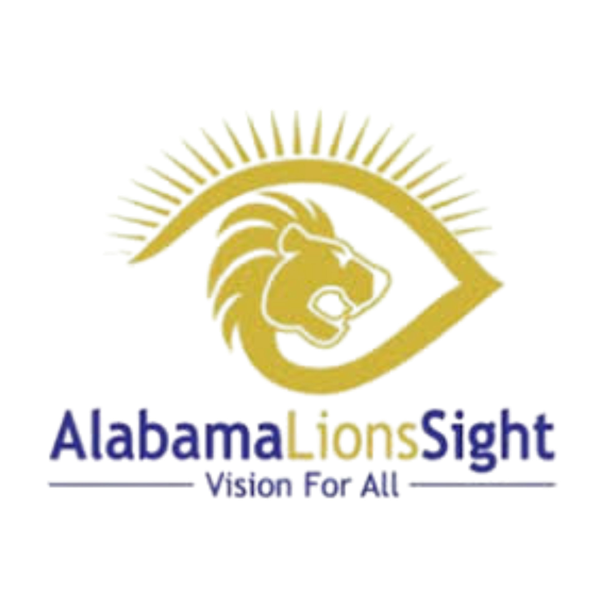 Gold lion head within an eye shape, above