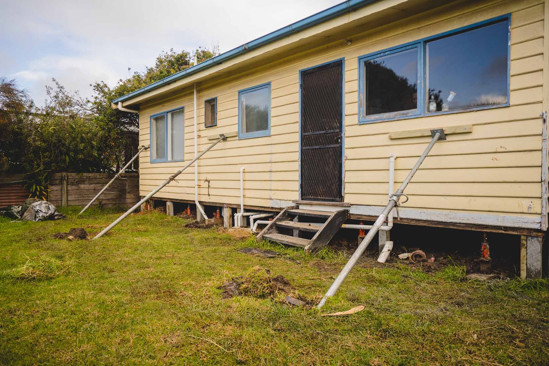 A house being restumped with new concrete stumps.