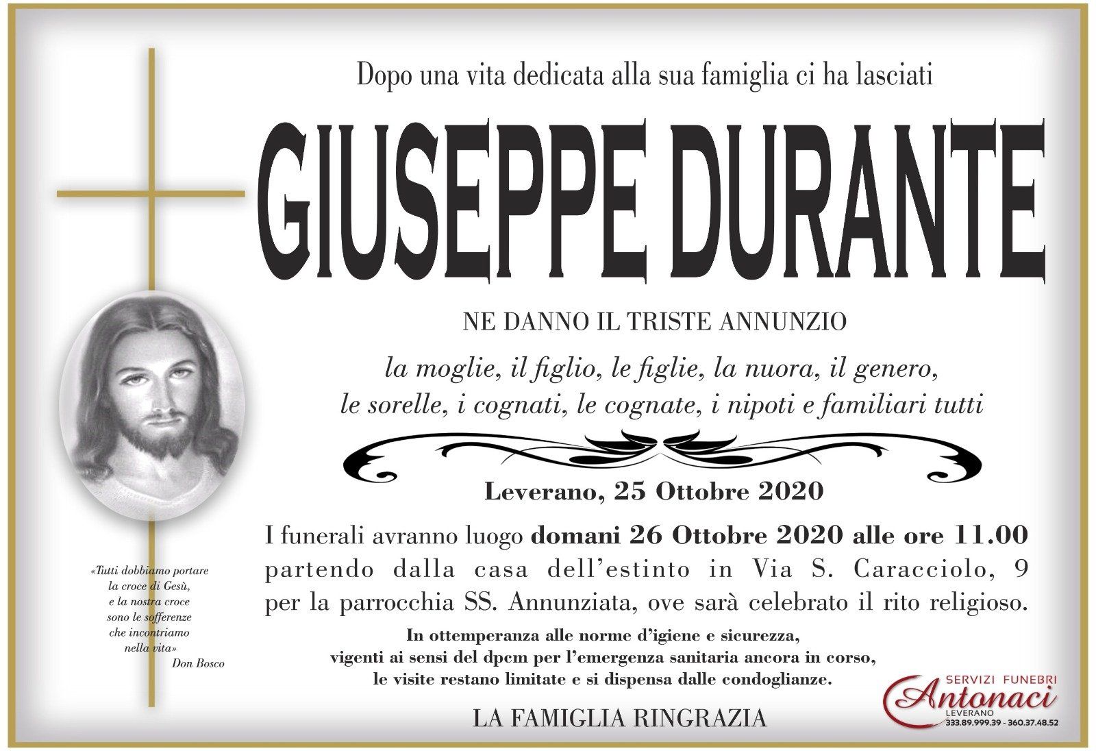 Necrologio Giuseppe Durante