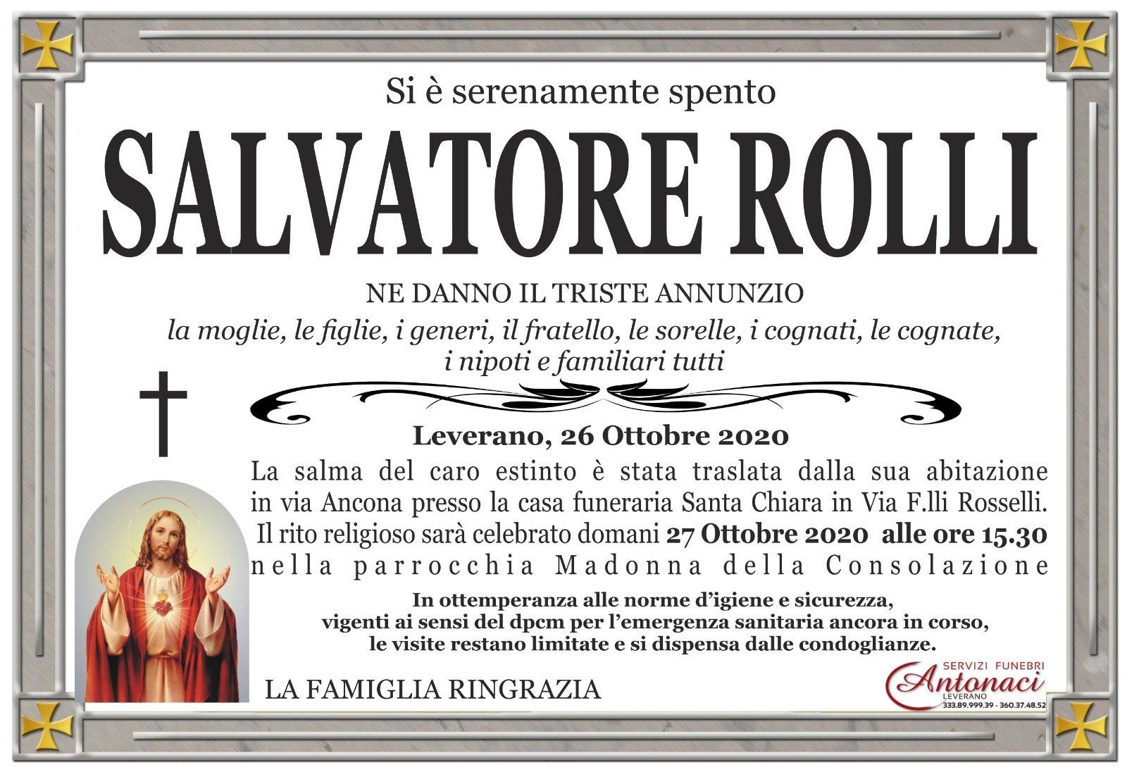 Necrologio Salvatore Rolli
