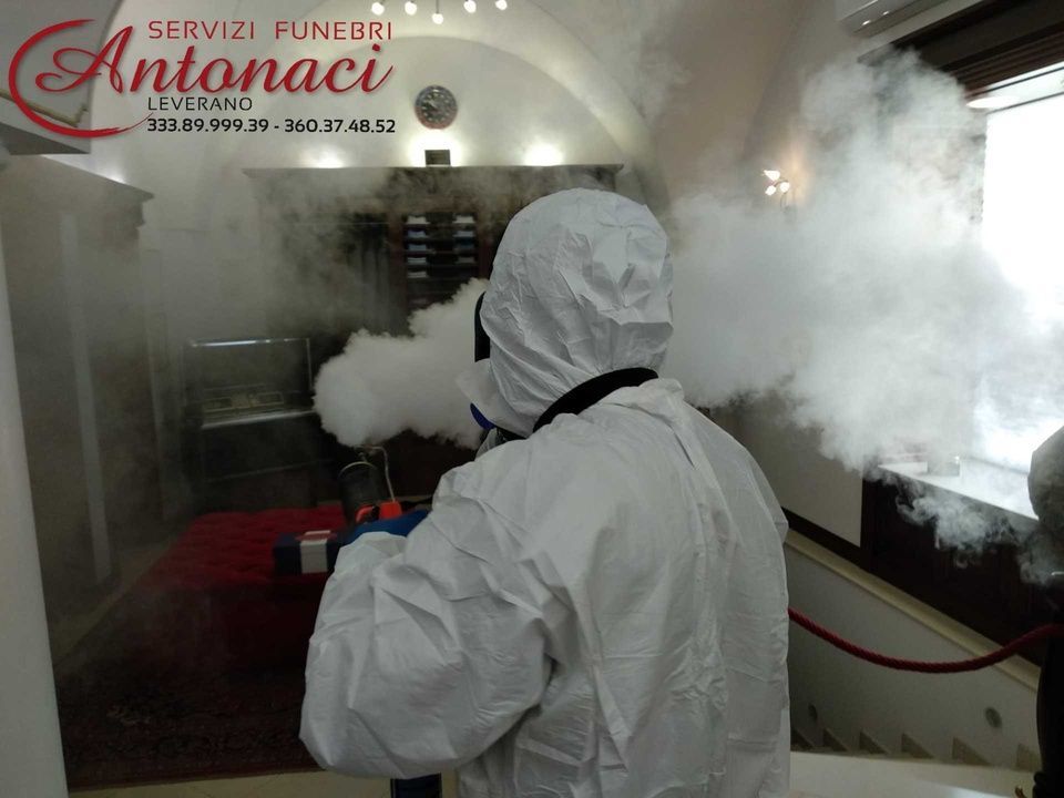 sanificazione dell'agenzia di servizi funebri a Leverano