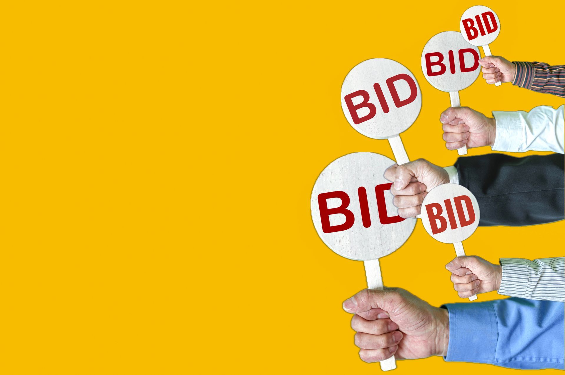 Businessman hold a bid sign, Auction paddle - Silent Auction Sports Memorabilia in Baltimore, MD
