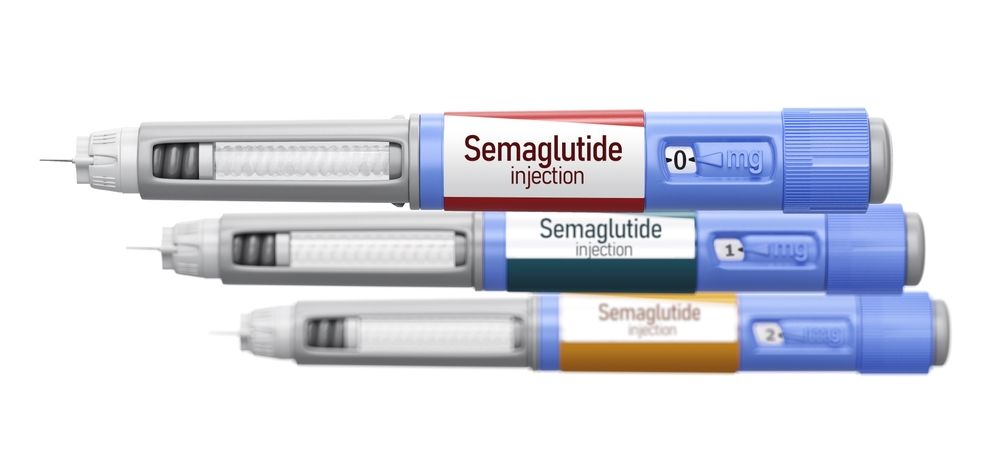 Three semaglutide insulin pens are lined up on a white background.