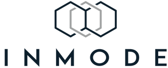 Logo of InMode. The logo consists of three interlocking hexagons above the company's name in a dark blue font.