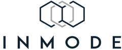 Logo of InMode. The logo consists of three interlocking hexagons above the company's name in a dark blue font.