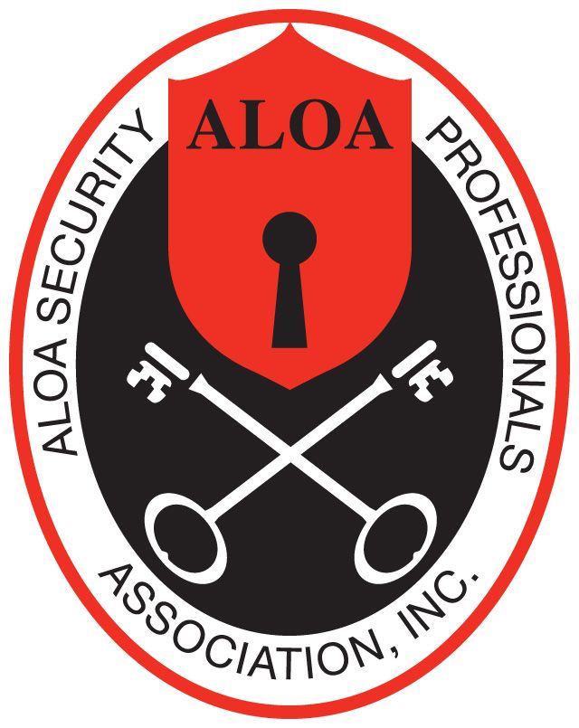 A logo for a security association with a keyhole and two crossed keys.