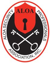 A logo for a security association with a keyhole and two crossed keys.