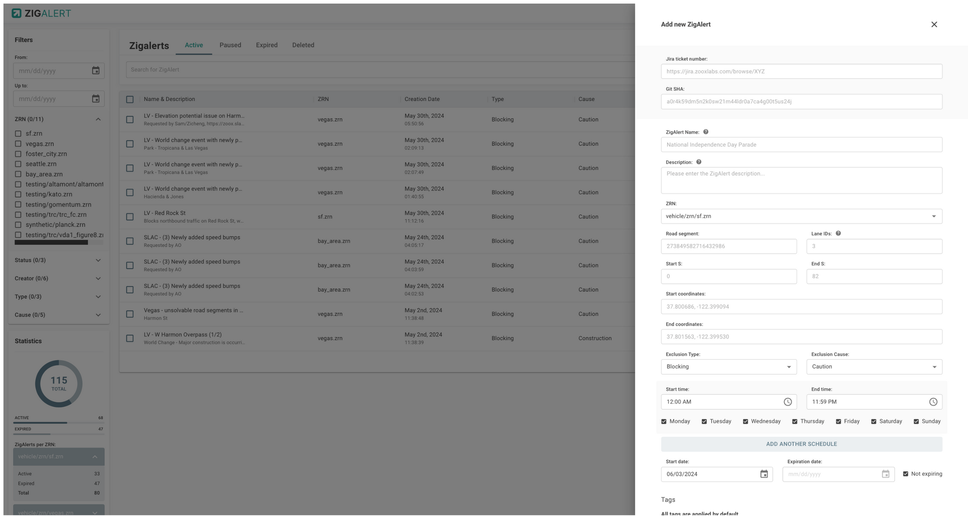 Current ZigAlert web app (form-heavy, no map visualization)